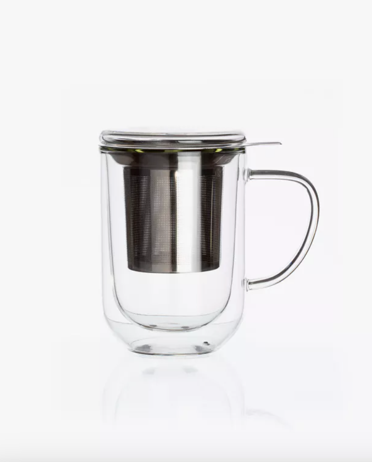DOWNTON - mug double paroi en verre filtre inox - 35cl