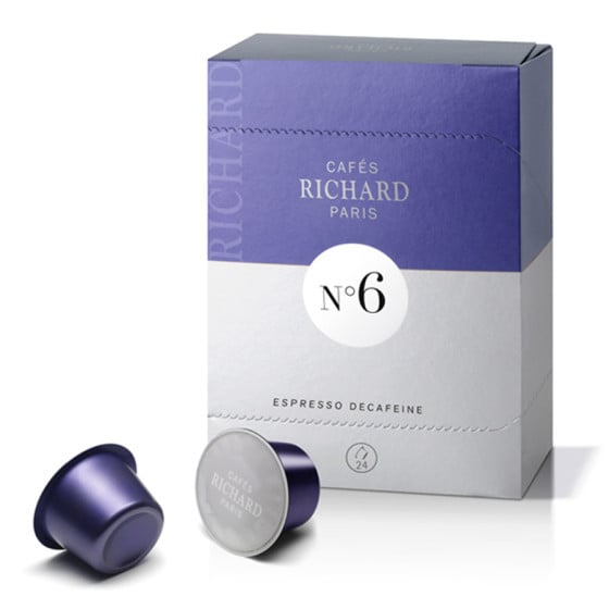 Café expresso décaféiné capsules premium n°6 pour machine Ventura Richard x24