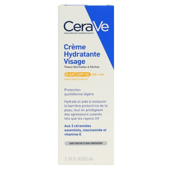 Crème Hydratante Visage SPF 50 pour Peaux Normales à Sèches 52 ml