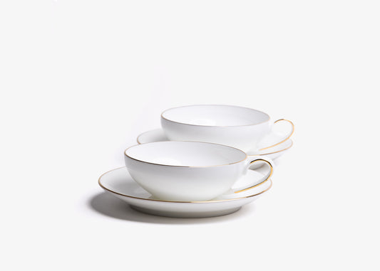 Théière en verre - CONCORDE. set 2 tasses 12.5 cl + soucoupes bone china