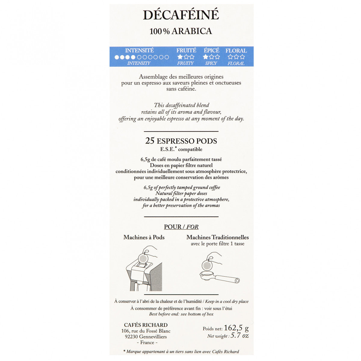 Décaféiné pods ESE étui x25 - 100% arabica